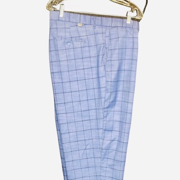 Stacy Adams Blue Windowpaned Men's Trousers - Picture 1 of 4